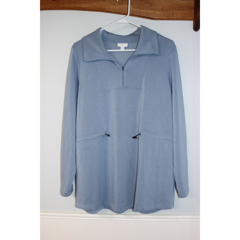 J.Jill Fit Womens Light Blue 1/4 Zip Pullover Tunic W/ Adjustable Drawstrings L
